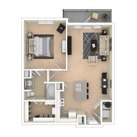 Floor plan for 1 bed, 1 bath, 839 sqft